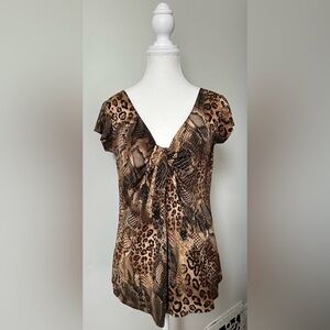 BIANCA NYGARD Y2K Animal Print Feminine Short Sleeve Blouse Size 12